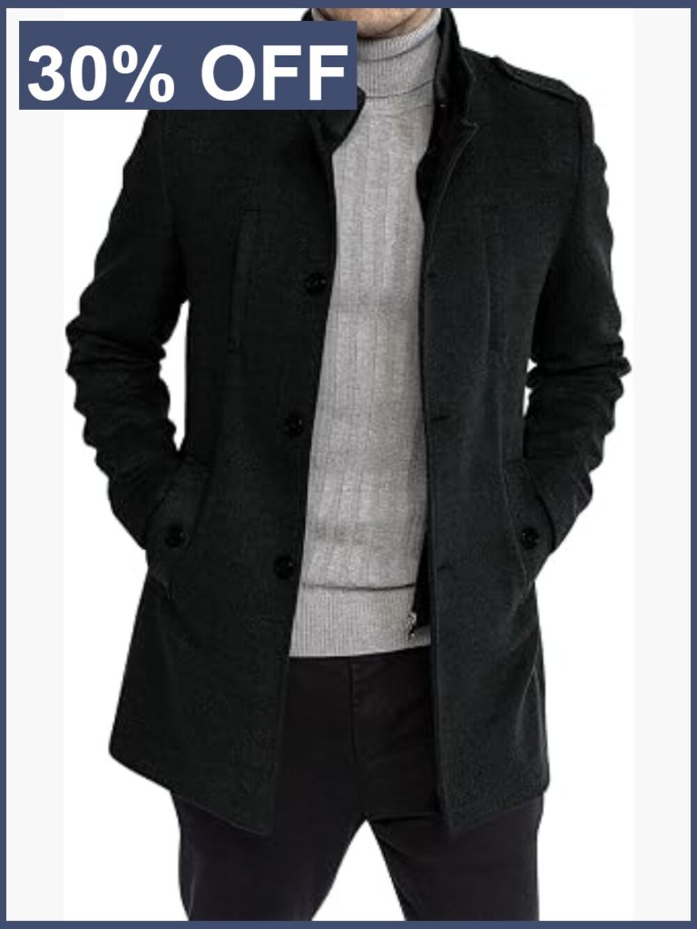 Men's Wool Peacoat Single Breasted Overcoat Slim Fit Winter Long Sleeve